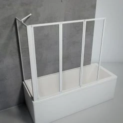 Schulte Duschabtrennung Für Badewanne Smart, 3-teilig Mit Seitenwand, 3 Mm Sicherheitglas (ESG) Klar Hell, Faltwand: 129 X 121 Cm, Seitenwand Geeignet Für Eine 73 - 76 Cm Wanne, Profilfarbe: Alpinweiß
