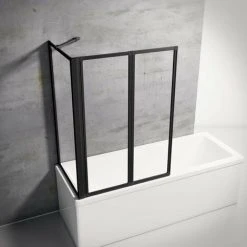 Schulte Duschabtrennung Für Badewanne Smart, 2-teilig Mit Seitenwand, Profilfarbe: Schwarz , 3 Mm Sicherheitglas (ESG) Klar Hell, Faltwand: 89 X 121 Cm, Seitenwand Geeignet Für Eine 68 - 71 Cm Wanne