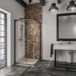 Schulte Duschkabine Sunny Eckeinstieg Mit Schiebetüren, Variabel Von 75 - 90 Cm, 180 Cm, Montage Auf Duschwanne Oder Fliese, Profilfarbe Mattschwarz, 4 Mm Sicherheitsglas (ESG) Klar Hell