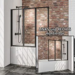 Schulte Badewannenaufsatz 3-teilig, Zur Klebemontage Ohne Bohren, Sicherheitsglas ESG Klar Hell, Profilfarbe: Matt Schwarz -SCHULTE Shop 38039418 3