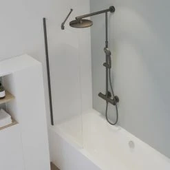 Schulte Badewannenfaltwand Feststehend, 70 X 140 Cm, Sicherheitsglas ESG Klar Hell, Profilfarbe: Schwarz- Matt