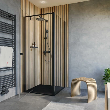 Schulte Duschkabine Drehtür Inkl. Seitenwand Trend 2.0, Größe: 80 X 80 Cm, Höhe: 200 Cm, Profilfarbe: Mattschwarz, Sicherheitsglas: Klar Hell 4 Schulte Duschkabine Drehtür Inkl. Seitenwand Trend 2.0, Größe: 80 X 80 Cm, Höhe: 200 Cm, Profilfarbe: Mattschwarz, Sicherheitsglas: Klar Hell – Bild 2