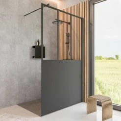 Schulte Walk In Dusche Alexa Style 2.0, ESG Sicherheitsglas Dekor Atelier 6 Mattschwarz, Profilfarbe: Schwarz, Größe 90 X 200 Cm