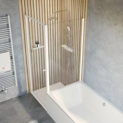 Schulte Duschkabine Drehtür Inkl. Verkürzte Seitenwand Trend 2.0, Größe: 90 X 90 Cm, Höhe 200 Cm, Profilfarbe: Mattweiß, Sicherheitsglas: Klar Hell