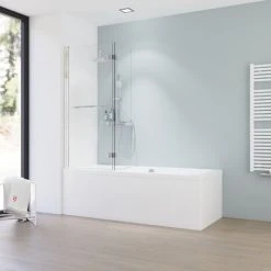 Schulte Badewannenfaltwand 2-teilig Inkl. Handtuchhalter New Style, ESG Sicherheitsglas 5 Mm Klar Hell Inkl. Fixil-Beschichtung, 112 X 150 Cm, Profilfarbe: Chromoptik