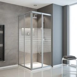 Schulte Duschkabine Sunny Variabler Eckeinstieg Mit Schiebetüren, 3mm Sicherheitsglas ESG Dekor Querstreifen, Größe: Variabel 80 - 90 Cm, Profilfarbe: Alu Natur