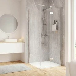 Schulte Drehfalttür Mit Seitenwand Garant 2.0, 6 Mm ESG Sicherheitsglas Klar Hell, Profilfarbe: Alu Natur, Größe 90 X 90 X 200 Cm, Anschlag Links