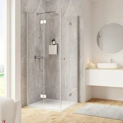 Schulte Drehfalttür Als Eckeinstieg Garant 2.0, 6 Mm ESG Sicherheitsglas Klar Hell, Größe: 90 X 90 X 200 Cm, Profilfarbe: Alu Natur