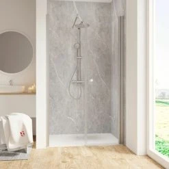 Schulte Duschtür Drehtür Mit Nebenteil Garant 2.0, 6mm ESG Sicherheitsglas Klar Hell, Profilfarbe: Alu Natur, Größe 140 X 200 Cm, Anschlag Rechts